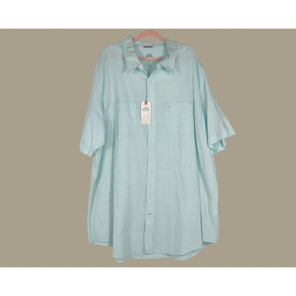 Izod Cotton Relaxed Classic Button Front Short-sleeved Shirt Size 3XL Tall NWT